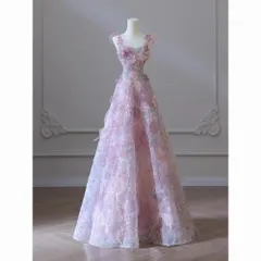 【新品未使用】パステルフラワー刺繍 ロングドレス ノースリーブ Aライン パーティードレス ウェディング フォト撮影 二次会 舞台衣装