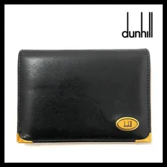 FU【dunhill】カードケース 名刺入れ ロゴ カーフスキン レザー ブラック/黒 ゴールド金具 ダンヒル (FU-5784)