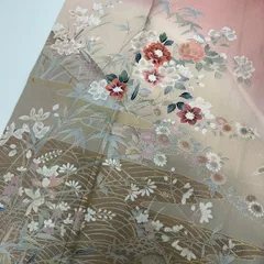 付下げ 友禅 金彩 紋無し 波に上品な花 訪問着 正絹 着物 MK-773