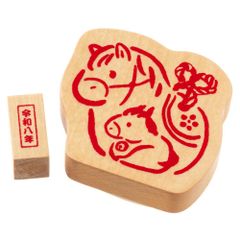 開運午スタンプ (11296-001)　こどものかお　押した後もそのまま飾れる年賀状スタンプセット　挨拶状　ラバースタンプ　ゴム印　はんこ　判子