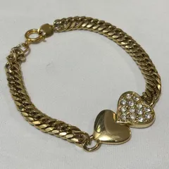 【送料無料】ブレスレット/ハート/ゴールドカラー/ラインストーン/チャーム/中古品