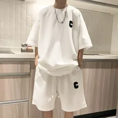 セットアップ メンズ 未使用 半袖 夏 上下セット ハーフパンツ Tシャツ ゆったり 韓国 ビッグTシャツ ファッション ワッフル 上下 ショート