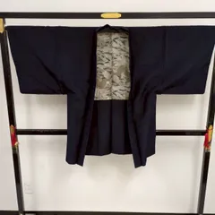 紳士羽織 藍染の無地紬 着物 正絹 MK-756