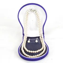 良品『USED』2連ネックレス/イヤリングセット フェイクパール レディース ケース付き アクセサリー ジュエリー パーティ 上品