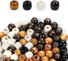 JP Number ウッドビーズ 穴大きめ 木製ビーズ ブレスレット 丸型 大容量 カラー4種 400個セット (ウッド,  12x11mm)