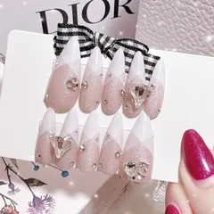 ネイルチップ ネイルパーツ 指輪ネイル マグネットネイル フレンチネイル Vフレンチ 白フレンチ ちゅるんネイル オタクネイル 推し活 推しネイル ハートネイル キラキラネイル ギャルネイル ロングネイル スナ系 フレンチガーリー ワンホンネイル 韓国ネイル