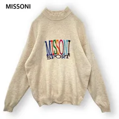ミッソーニ　MISSONI　ビッグ刺繍ロゴ　モックネック　ウール　ニットセーター アイボリー 長袖 MISSONI SPORT 90s メンズ