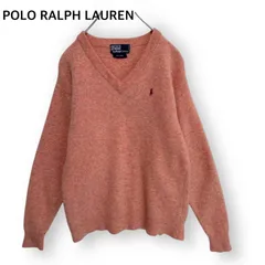 ポロラルフローレン　Vネック　ミックスカラー　ロゴ刺繍　ニットセーター Mサイズ  ピンク系 ウール ポニー刺繍 POLO by RALPH LAUREN メンズ