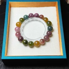 上級 EU製★ミックスカラートルマリン★アクセサリー ブレスレット パワーストーン 天然石B お守り 約10.8-11.2mmZZ1649