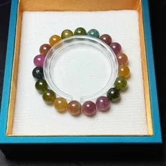 上品 EU製★ミックスカラートルマリン★アクセサリー ブレスレット パワーストーン 天然石B お守り 約10.2-10.6mm ZZ1650