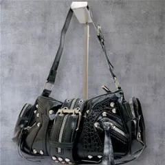 00s archive y2k studs gimmick 2way shoulder black soho punching leather handbag grunge ショルダーバック　ヴィンテージ　ストリート系　スタッズ　平成　黒　肩掛け　斜めがけ