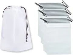 JP Number ビニール 巾着 袋 シューズケース 靴袋 防水 再利用可能 無地 半透明 15枚 (半透明のホワイト,  L(30x40cm))