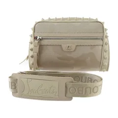 超美品 Christian Louboutin クリスチャンルブタン クロスボディバッグ Loubitown ショルダーバッグ 1225154 キャンバス ラバー ベージュ系 ポシェット カモフラ スパイクスタッズ【本物保証】 超美品 Christian Louboutin クリスチャンルブタン クロスボディバッグ