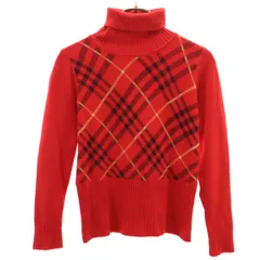 BURBERRY LONDON バーバリーロンドン チェック柄 長袖 タートルネック セーター レッド ニット レディース 古着