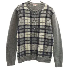 McGregor マクレガー ウール100% チェック柄 長袖 カーディガン L グレー系 ニット レディース 古着