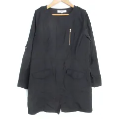 ナチュラルビューティーベーシック NATURAL BEAUTY BASIC ブルゾンジャケット ノーカラージャケット ロング丈 ライナー付き ジップアップ S 黒 ブラック /FF3