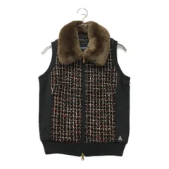 中古 レディース ポールスチュアート Paul Stuart ベスト M グレー系 ダブルジップ ニット×ツイード ファー襟付き