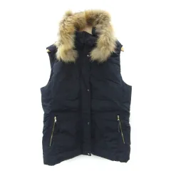 プラステ PLST ダウンベスト ジャケット ミドル丈 ジップアップ フード付き ファー付き L ネイビー 紺 /YM2