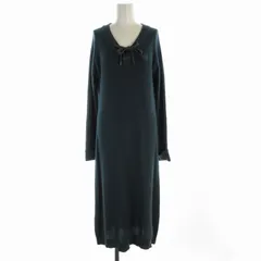 アヴィレックス AVIREX Belle タイトワンピース マキシ ロング ニット ロゴ 刺繍 リボン Vネック 長袖 M 緑 グリーン /RO