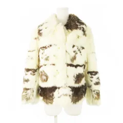 ノーブランド ファーコート ショート丈 ファージャケット ラビットファー 毛皮 ビッグカラー ミックス 白 アイボリー 茶 ブラウン /CK24 ■GY13