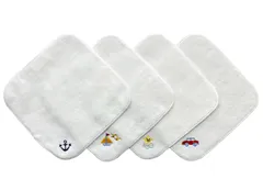 【人気商品】今治タオル×スマイリッシュ ミニタオルハンカチ（15cm×15cm）4枚セット・名入れスペース付（いかり＆ヨット＆スマイリースター＆くるま）ベロアのような滑らか素材