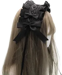 JP Number ゴスロリ 髪飾り ヘッドドレス メイド カチューシャ ロリータ コスプレ 簡単装着 (ブラックxブラック,  （ヘッド部）長さ30cm、幅9cm （リボン）蝶々の幅11.5cm　両側紐長さ：約43.5cm)