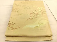 平和屋着物◎六通柄袋帯　鹿流水楓文　金糸　正絹　逸品　BAAV5964hv