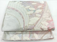 正絹 袋帯 吉祥文様 花扇面模様 亀甲 桐 菊 リメイク 稽古用 O-136