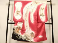 平和屋着物[]七五三　女の子　７歳　祝着　四つ身　御所車花文　暈し染め　金銀彩　逸品　DAAY3060ma