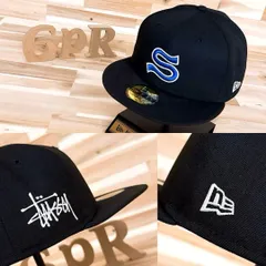 激レア【ニューエラ×ステューシー】 限定コラボ ブルー Sロゴ キャップ 黒×青 立体3D刺繍 59FIFTY ブラック サイン