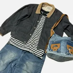 ブラックデニム ジャケット Mark Gonzales マークゴンザレス ストライプ ロングスリーブ ウォッシュデニム ツーウェイバッグ コーデ セット