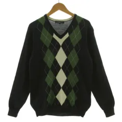 B&Y ユナイテッドアローズ BEAUTY&YOUTH ビューティー&ユース アーガイルVネックウールニット 1213-135-0043 セーター 長袖 ネイビー 紺 グリーン系 緑系 アイボリー L