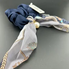 【新品】定価1650円 ヘアアクセサリー ヘアゴム シュシュ リボン ネイビー フェイク パール◆