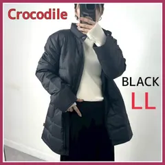 Crocodile レディース ダウン風ジャケット ブラック LLサイズ 軽量 中綿 ロング丈 アウター おしゃれ 防寒 冬服