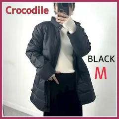 Crocodile レディース ダウン風ジャケット ブラック Mサイズ 軽量 中綿 ロング丈 アウター おしゃれ 防寒 冬服