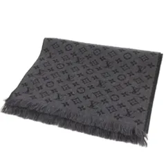 ルイヴィトン LOUIS VUITTON 美品 モノグラム エシャルプ クラシック マフラー ストール フリンジ ウール M78526 黒 ブラック 小物