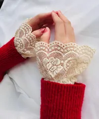 レース 付けカフス レディース 重ね着風　ハンドカバー