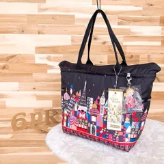 未使用【レスポートサック×ディズニー】イッツアスモールワールド トートバッグ刺繍黒ブラック×カラフル チャーム付き 軽量 ナイロン