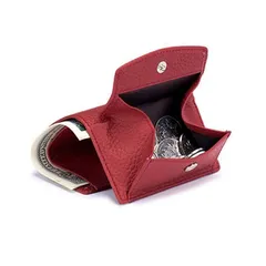 《本革三つ折り財布》ミニ財布 薄くて軽い レディース ワインレッド@