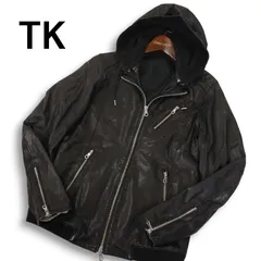 TK タケオキクチ 羊革★ ラム レザー ライダース ジャケット パーカー ブルゾン Sz.2 メンズ 黒