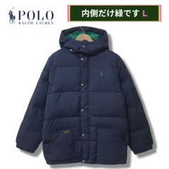 ポロ ラルフローレン Polo by Ralph Lauren ダウン ジャケット ネイビー グリーン L 相当 表記XL ロゴ刺繍 90s ヴィンテージ Vintage 中綿 オーバーサイズ ゆるだぼ ストリート アメカジ Y2K 古着 Z148