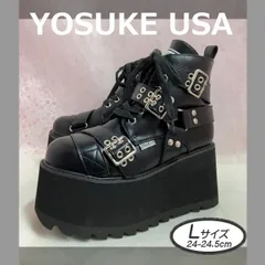 ♡新品未使用♡ Lサイズ【24.0cm-24.5cm】 ヨースケ YOSUKE 厚底ブーツ ブラック 黒  レディース レースアップブーツ ショートブーツ スタッズ リングベルト付き 8.5cm 厚底ソール   MY1310-631