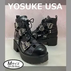 ♡新品未使用・超美品♡Ｍサイズ 【23.0cm-23.5cm】 ヨースケ YOSUKE レディース 厚底ブーツ ブラックパープル ショートブーツ レースアップブーツ 編み上げブーツ  5.5cm ヒール　MY1309-631