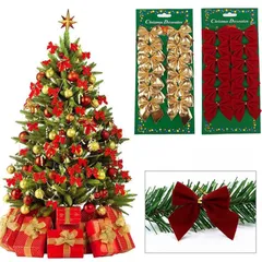 【新品】 クリスマスツリー 飾り クリスマス飾り 赤いリボン ゴールド パーティーグッズ 雑貨 デコレーション クリスマスパーティー オーナメント 24個 (赤＆ゴールド) 1