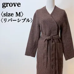 グローブ grove リバーシブル コート M ブラウン ブラック チェック柄 ベルト付き 秋冬 大人カジュアル ロング丈 2way着回し レディース J4207【フォロアー様10％クーポン】