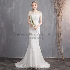 ウェディングドレス マーメイド オフショルダー ウェディングドレス 大きいサイズ 3L ウェディングドレス 二次会 袖あり 刺繍 トレーン フォトウェディング CCLF1104P039