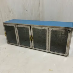 駄菓子屋ブリキケース 菓子ケース 4枚扉 ガラス 仕切り付き ディスプレイ 古道具