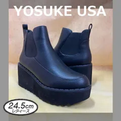 ♡新品未使用・超美品♡ 24.5cm ヨースケ YOSUKE\ レディース 厚底ブーツ サイドゴアブーツ ブラック 黒 ショートブーツ 7cmウエッジソール 　MY1302-661