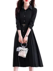 ワンピース レディース Mサイズ きれいめ 秋 冬 春 プリーツ ミモレ丈 長袖 R1161