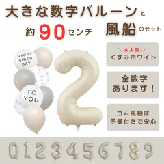 【風船付き 数字 バルーン】 くすみホワイト2 ナンバーバルーン 大きい 誕生日 風船セット くすみ アイボリー バースデー デコレーション